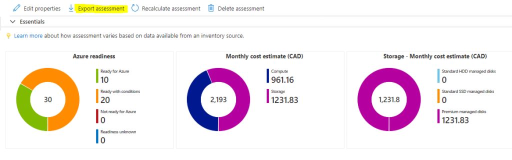 Azure Migrate Cost Estimates